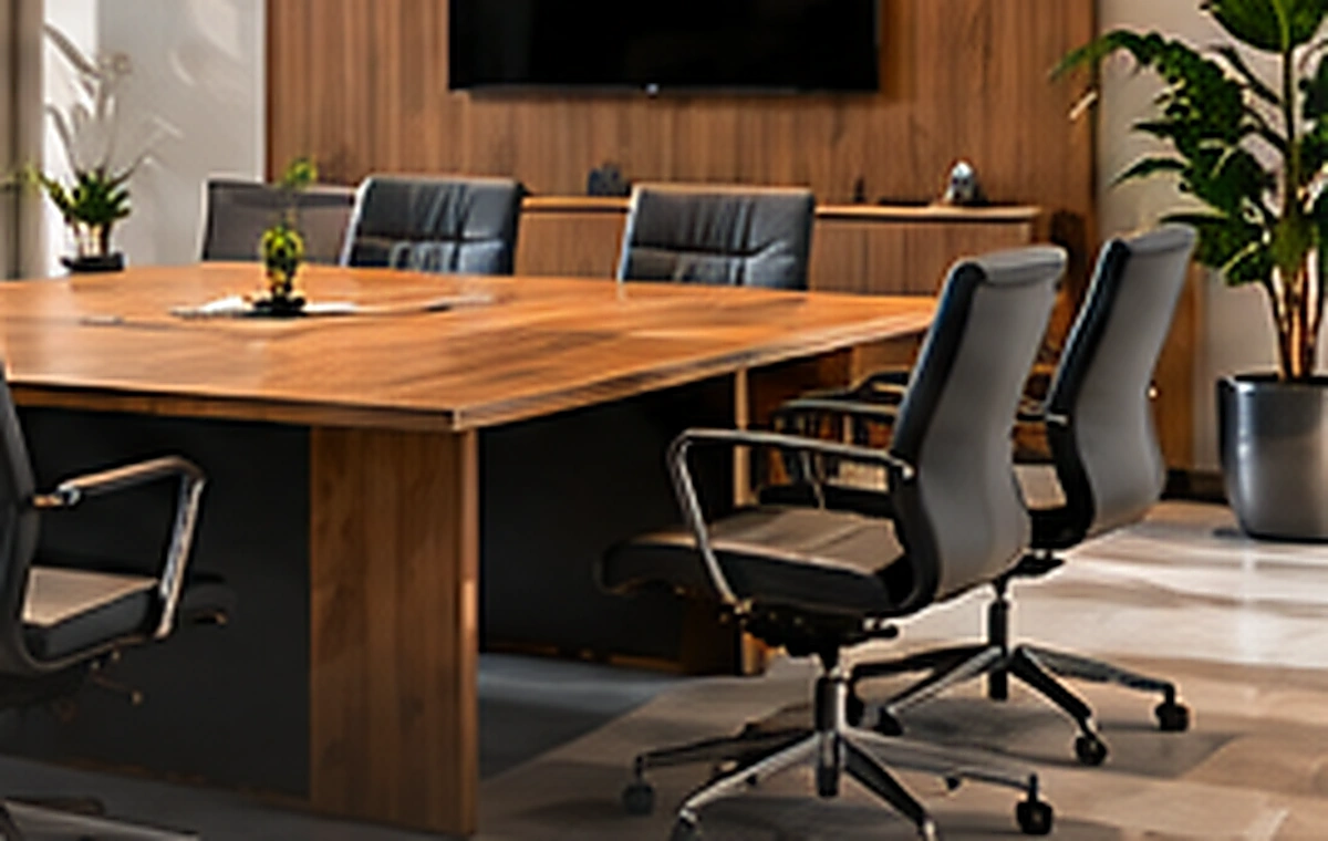 Modern toplantı odası masası ve ofis koltukları
